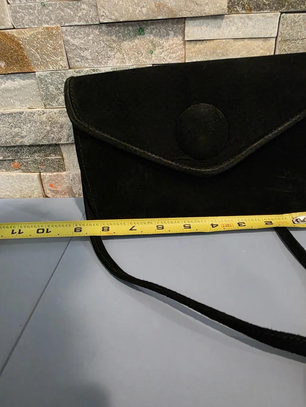 Rush Hour-Black Suede Crossbody Bag - Minimal Envelope Design- Vintage
